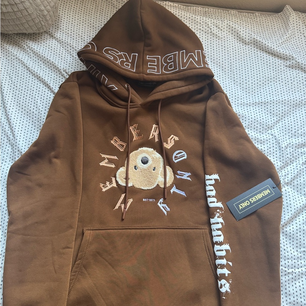 Members Only Brown Hoodie with Bear Design